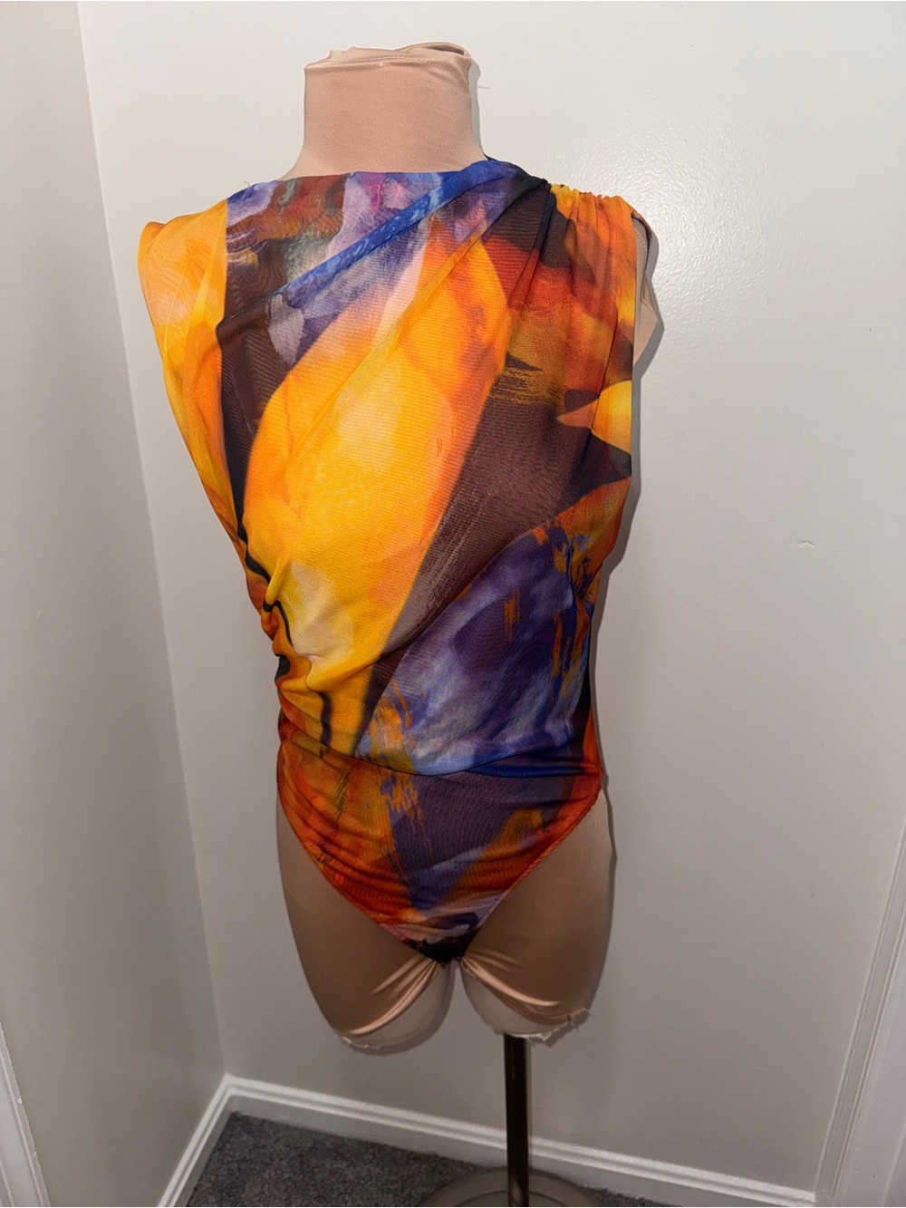 Zara Abstract Sleeveless Bodysuit - Yellow, Purple Blue, & Orange